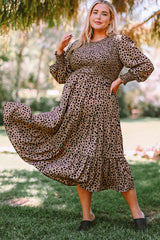 Pink Plus Size Leopard Print Smocked Tiered Dress