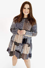 Leopard Plus Size Long Sleeve Mixed Leopard Dress