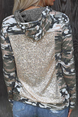 Camouflage Sequins Back Drawstring Hoodie