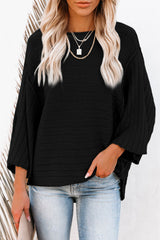 Black Exposed Seam Ribbed Knit Dolman Top