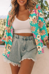 Green Vacay Floral Print Kimono