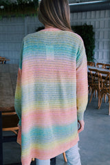 Green Gradient Knit Open Cardigan with Pockets