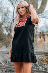 Black Boho Print Pompom Sleeve Shift Dress