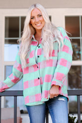 Pink Plaid Pattern Oversized Shacket