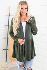 Green Lace Sleeve Knit Cardigan