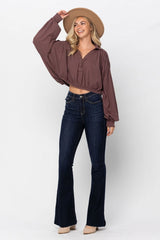 Judy Blue High Waist Raw Hem Tall Flare Jeans