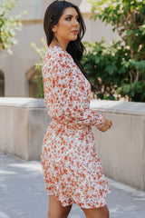 Red Shirred High Waist Floral Mini Dress