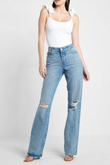 White Ruched Puff Strap Scoop Neck Bodysuit