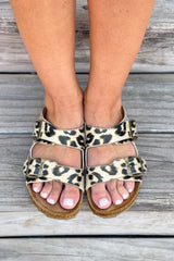 Leopard PU Leather Square Buckle Slippers