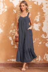 Gray Wide Leg Ruffle Jumpsuit