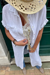 White Button Up Collared Short Sleeve Kimono