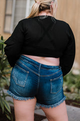 Black Plus Size Balloon Sleeve Wrap Top