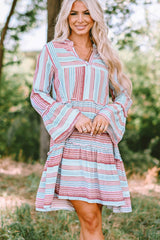 Boho Printed Tiered Bell Sleeve Babydoll Dress