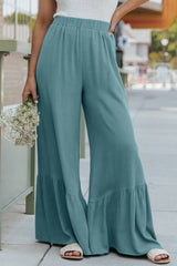 Sky Blue High Waist Ruffled Wide-Leg Pants