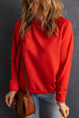 Red Solid Color Crewneck Pullover Sweatshirt