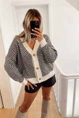 Black Zig Zag Stripe Buttoned Sweater Cardigan