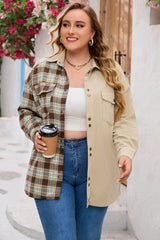 Khaki Plus Size Washed Cord Plaid Shirt