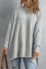 Grey High Neck Oversized Sweater with Slits