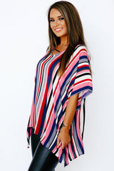 Multicolor Stripe Short Sleeve Flowy Plus Size Blouse