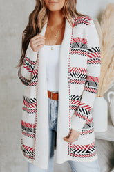 White Open Front Draped Geometric Cardigan