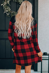 Buffalo Plaid Splicing Long Sleeve Mini Dress