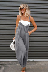 Gray Solid Spaghetti Strap Wide Leg Overall