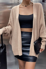 Khaki Knitted Dolman Sleeve Open Front Cardigan