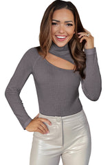Gray Cut Out Mock Neck Long Sleeve Bodysuit