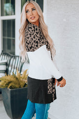 Leopard Block Cardigan with Pockets