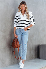 White Sailor Collar Striped Knit Pullover Sweater