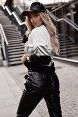 Black Striped Contrast Colorblock Knit Top