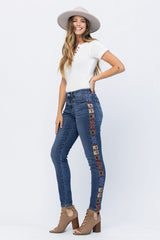 Judy Blue Mid-Rise Rad Embellishment Western Print Relaxed Fit Jeans