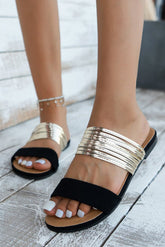 Black Suede Metallic Two Tone Flat Slippers