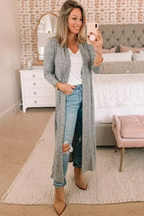 Gray Tie Back Long Open Front Cardigan