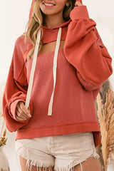 Orange Cut out Bust High Low Ribbed Hoodie