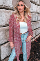 Red Dotted Print Tie Waist Long Cover Up