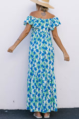 Sky Blue Boho Floral Print Maxi Dress