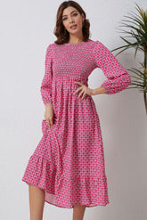 Rose Printed Ruffled Hem Long Dress