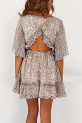 Black Leopard Print Ruffles Half Sleeve Dress