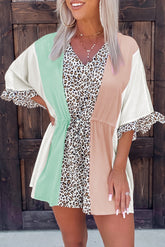 Leopard V Neck Ruffle Leopard Color Block Romper