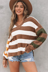 Stripe Oversized V Neck Striped Sweater