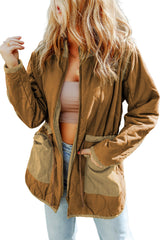 Brown Stitching Quilted Drawstring Jacket