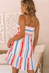 Multicolor Striped Print Knotted Cutout Sleeveless Dress