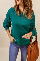 Green Raglan Patchwork Sleeve Pullover Sweatshirt