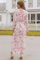 Purple Deep V Neck Ruched High Waist Floral Maxi Dress