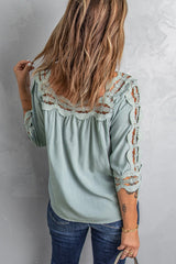 Black Lace Trim Half Sleeve Plus Size Top
