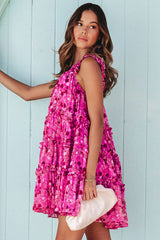 Rose Tiered Ruffled Square Neck Sleeveless Floral Mini Dress