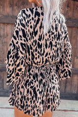Leopard Print Crinkle Belted Amicgp V Neck Romper
