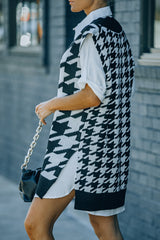 Black Houndstooth Sweater Vest with Slits