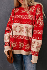 Red Christmas Snowflake Geometric Pattern Sweater